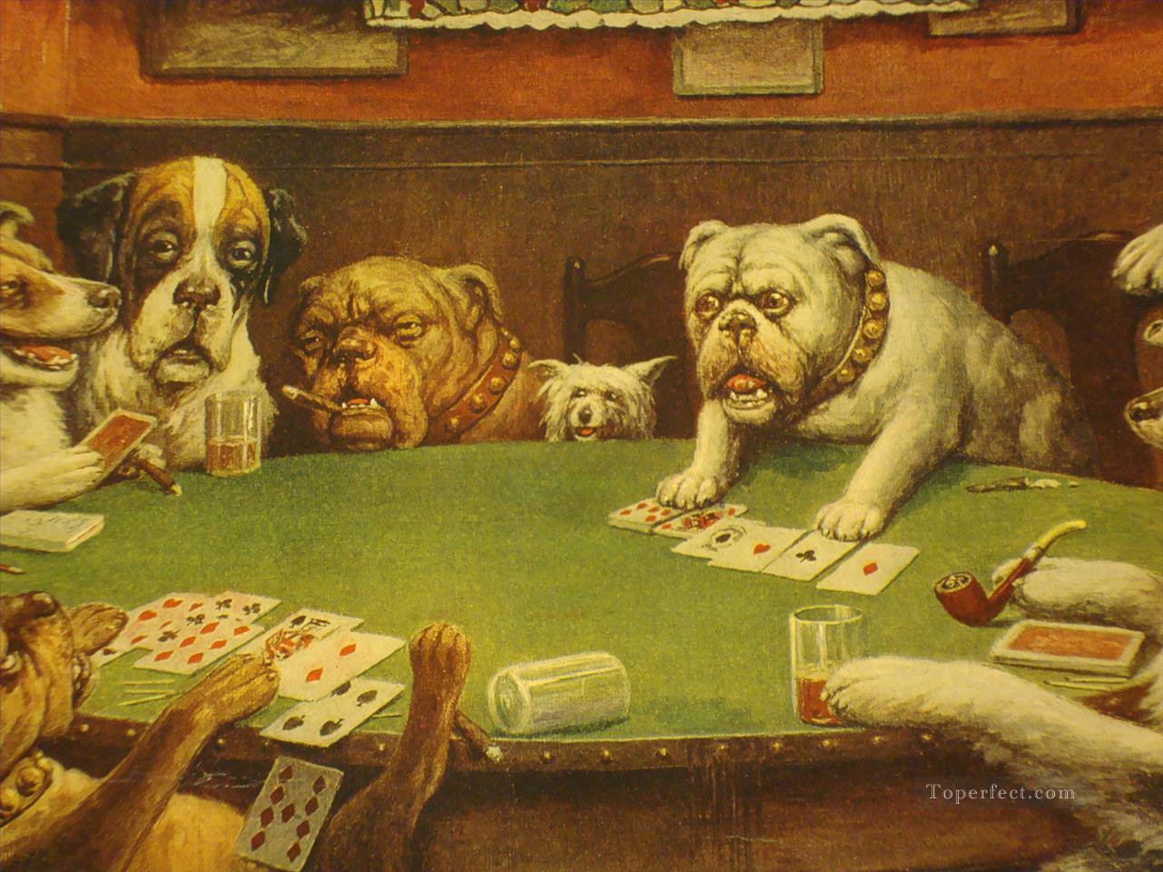 Hunde die Poker gelb spielen Ölgemälde